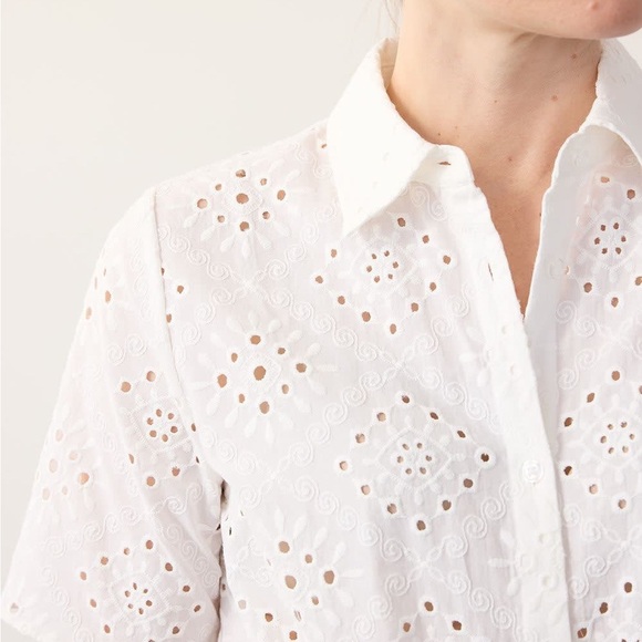 White Eyelet Tie-Front Blouse - Picture 3 of 7